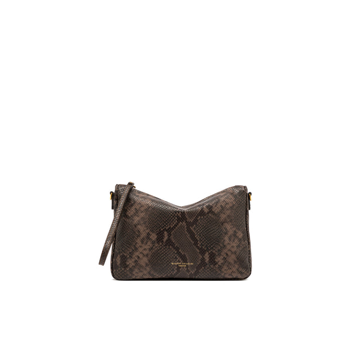 Gianni Chiarini: Medium Nora Pouch clutch in brown python print leather