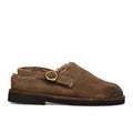 History541: Women's flat slingback in light brown suede with faux fur lining