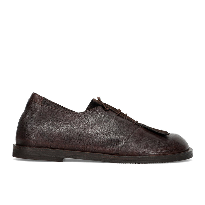 History541: Women's flat lace-up shoe in soft vintage brown leather and dark brown suede