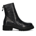 History541: Women's ankle boot in soft black leather with diagonal zip and notched sole
