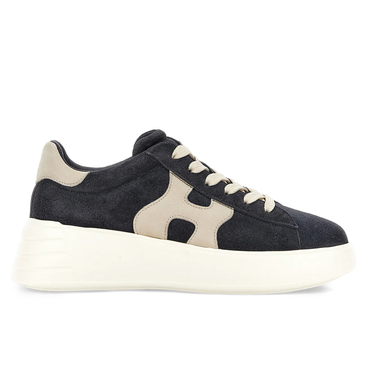 Hogan: Women's Rebel sneakers in water-repellent blue suede and ivory nabuck