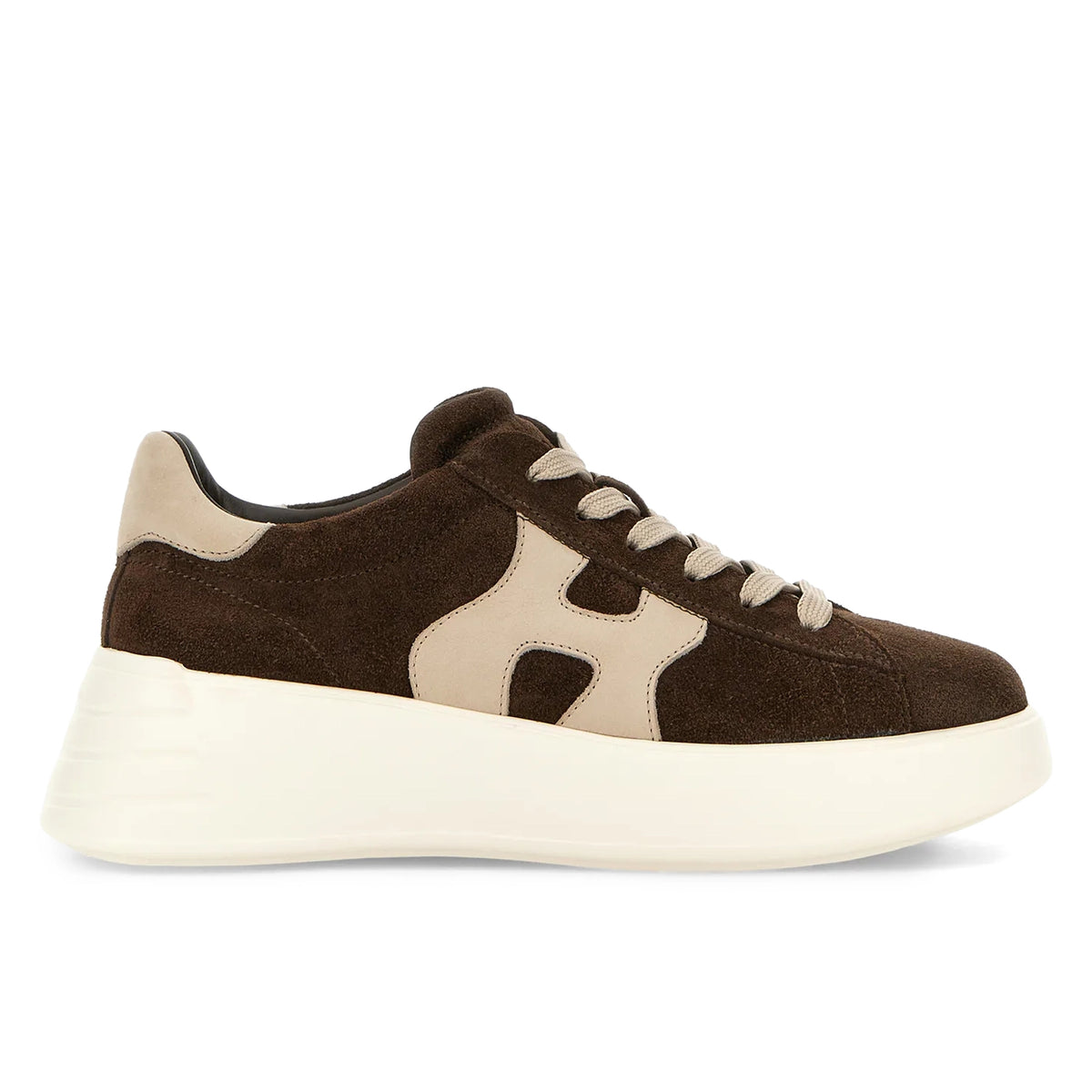 Hogan: Rebel women's sneakers in water-repellent brown suede and beige nubuck