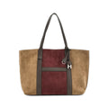 Hogan: Script Medium Shopping Bag in Light Brown and Burgundy suede