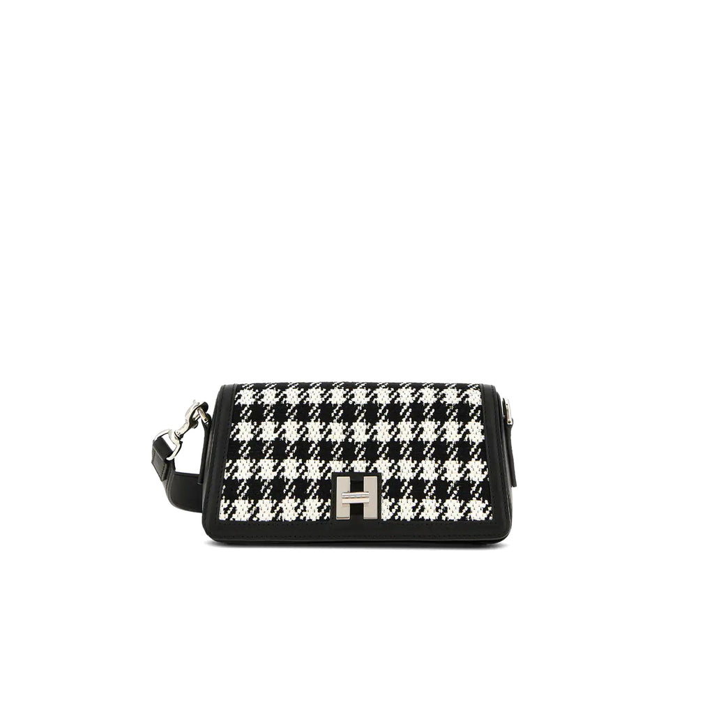Hogan: Flap H-Turn Mini Bag Black White in leather with houndstooth fabric insert