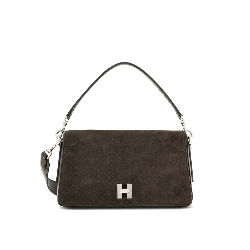 Hogan: H-Turn Flap Bag in Brown Suede