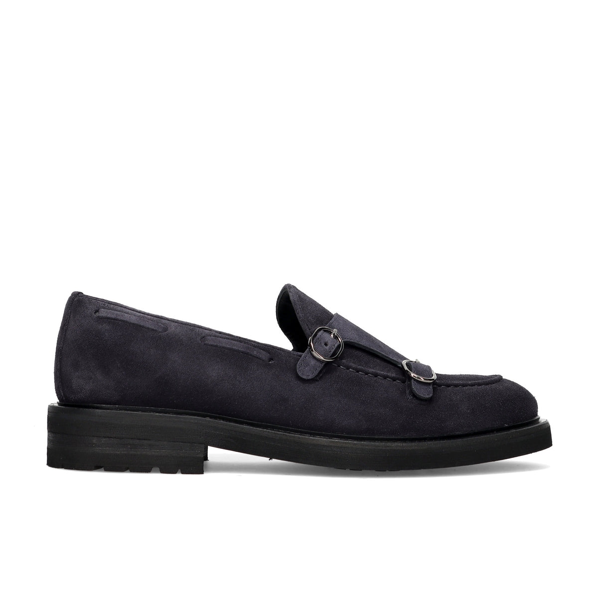 J. WILTON: Men's double buckle shoe in water-repellent blue suede leather