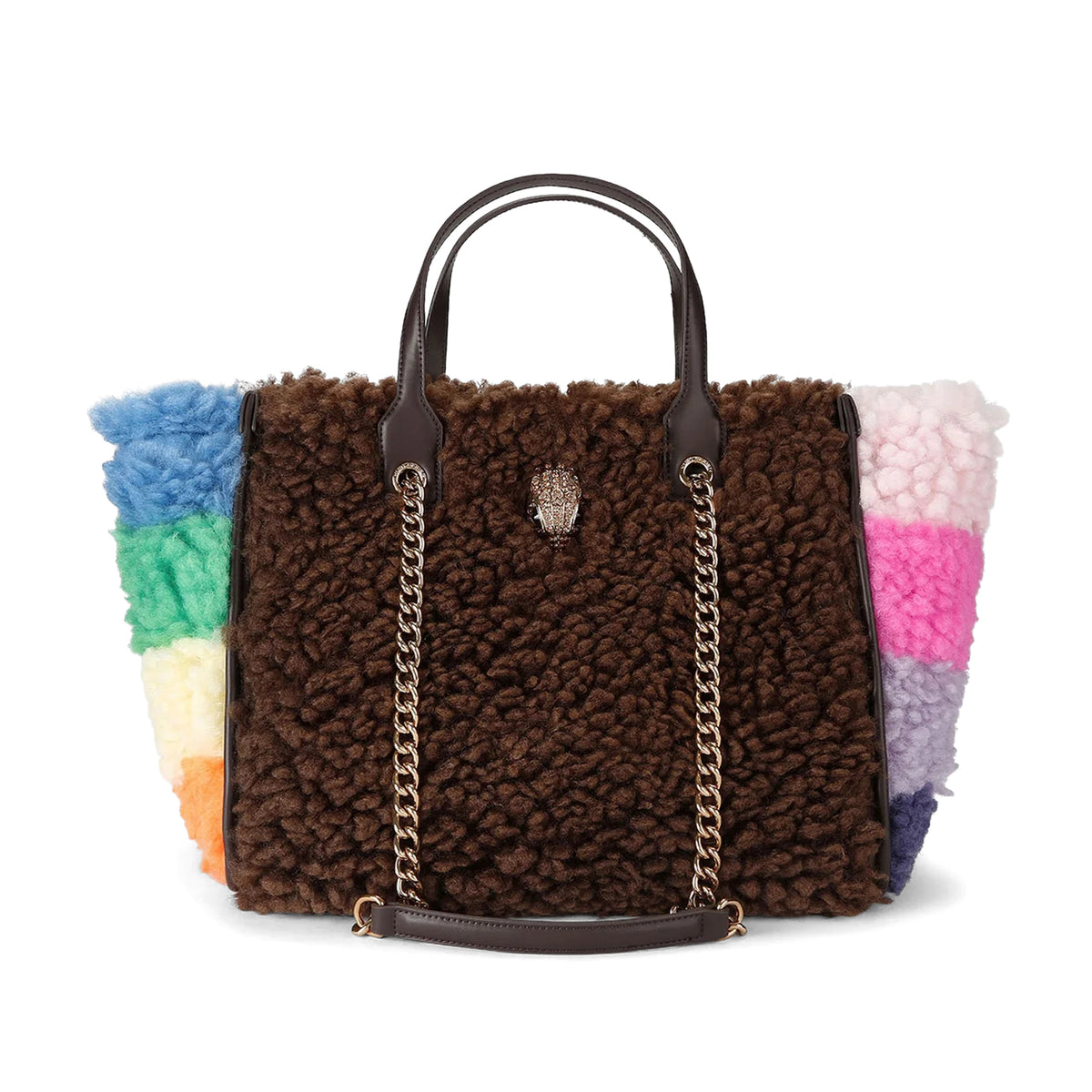Kurt Geiger: Hoxton shopper bag in brown and multicolor faux fur