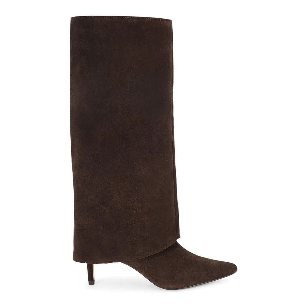 Kurt Geiger: Maggie women's boot in brown suede with folded shaft and high heel