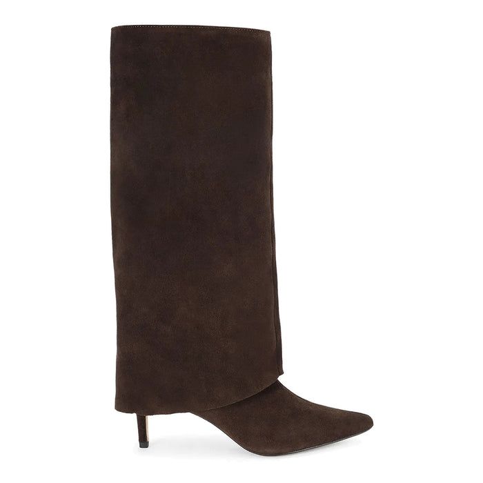 Kurt Geiger: Maggie women's boot in brown suede with folded shaft and high heel