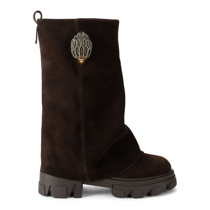 Kurt Geiger: Stomp women's boot in dark brown suede with foldover shaft