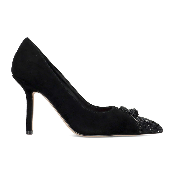 Kurt Geiger: Zip Court décolleté pumps in black suede with zip, crystals and high heel
