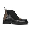 LE BOHEMIEN: Women's ankle boot in soft black leather and taupe naplak with elastic