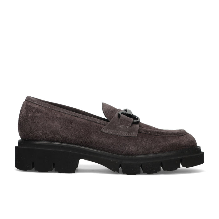 LUCA GROSSI: Women's shoe in soft water-repellent grey suede with horsebit detail and rubber sole