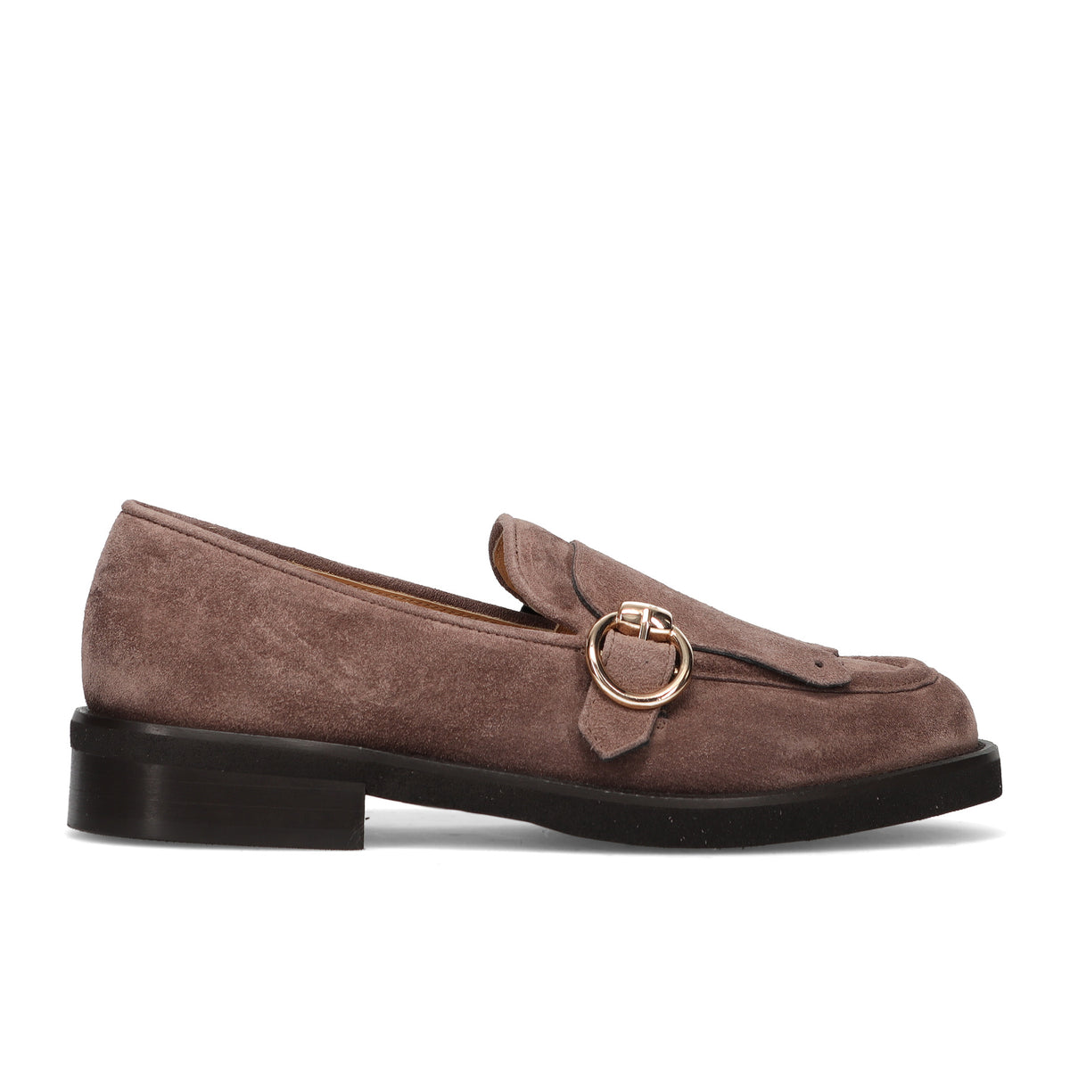 LUCA GROSSI: Women's shoe in soft water-repellent light brown suede with fringe and rubber sole