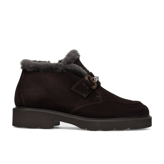 LUCA GROSSI: Women's mid-cut shoe in dark brown suede with lambskin fur lining