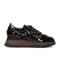 LUCA GROSSI: Women's casual shoe in black patent leather and camouflage print suede with low wedge