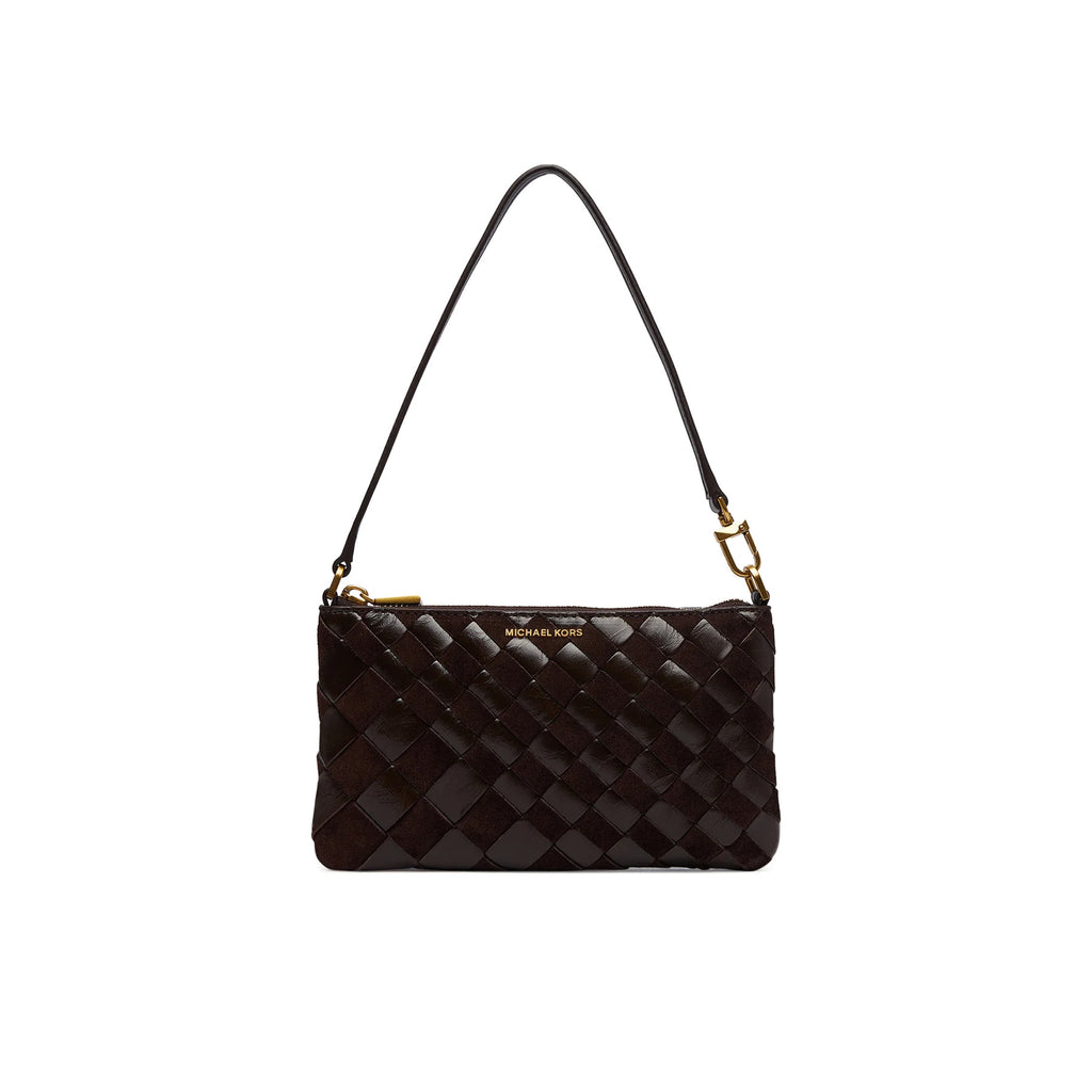 MICHAEL KORS: Jet Set Wristlet clutch bag in dark brown leather and suede