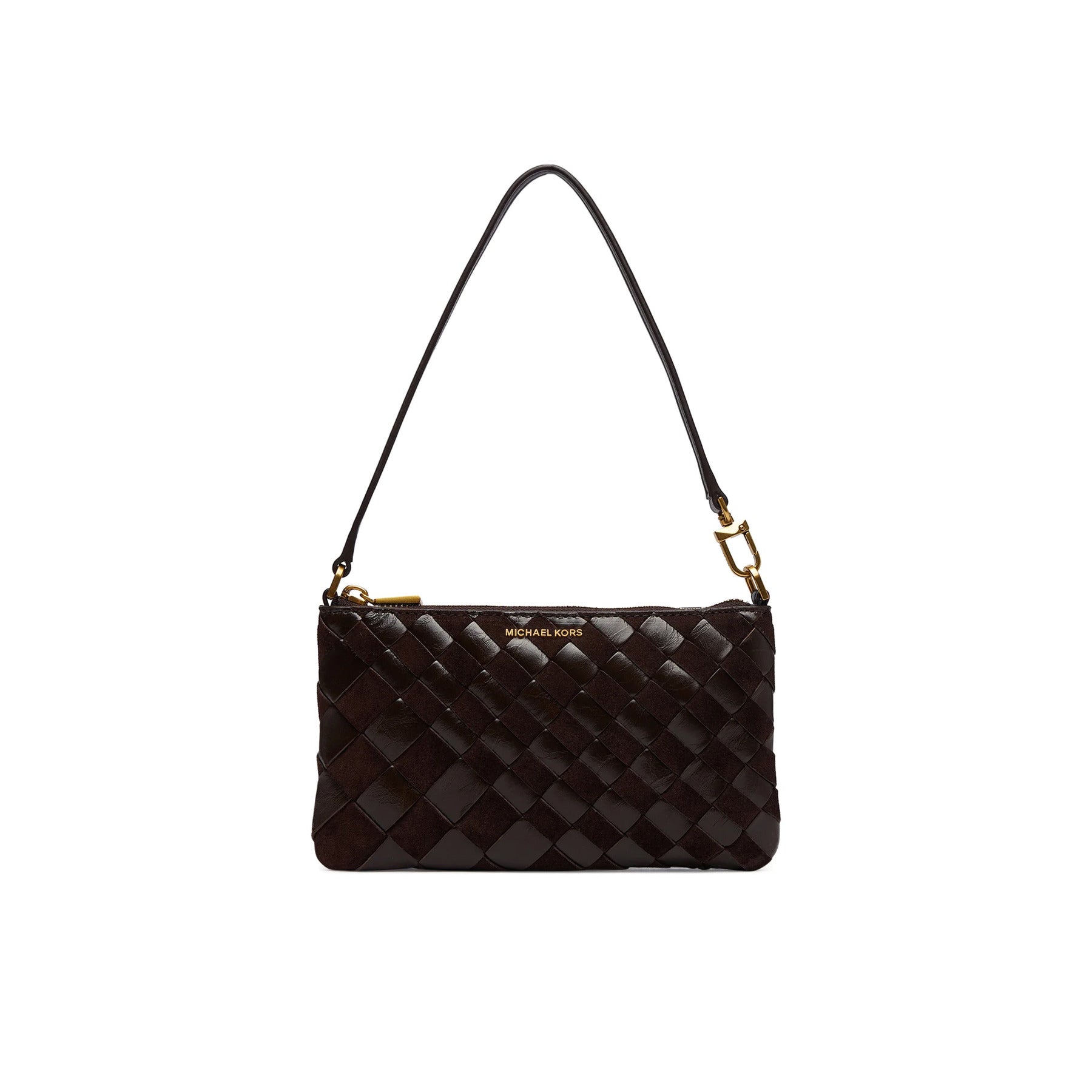MICHAEL KORS: Jet Set Wristlet clutch bag in dark brown leather and suede