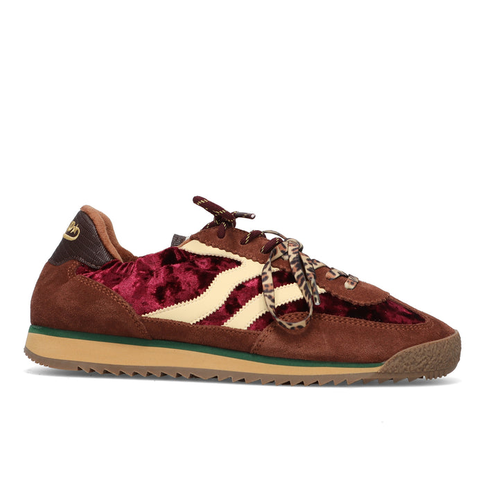 MRP Star: Women's Utah sneakers in brown suede and burgundy velvet