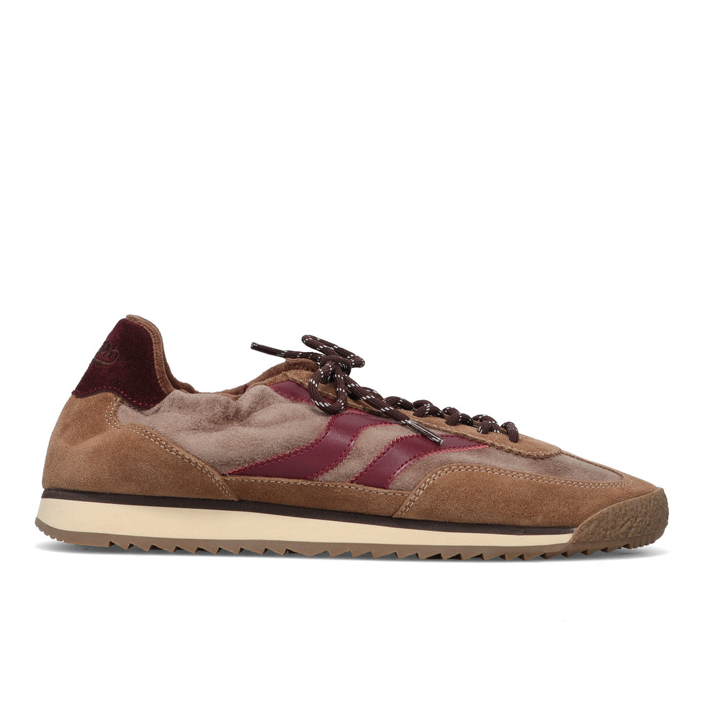 MRP Star: Men's sneakers, Utah model, in brown suede and taupe velour with burgundy inserts