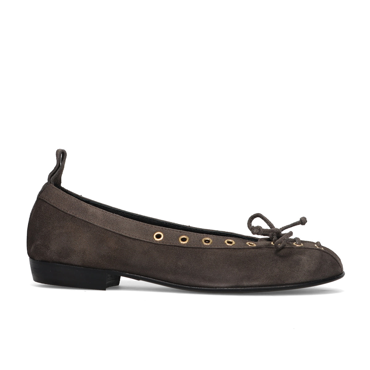 Napoleoni: Ballet flat in grey water-repellent suede with eyelets and lace bow