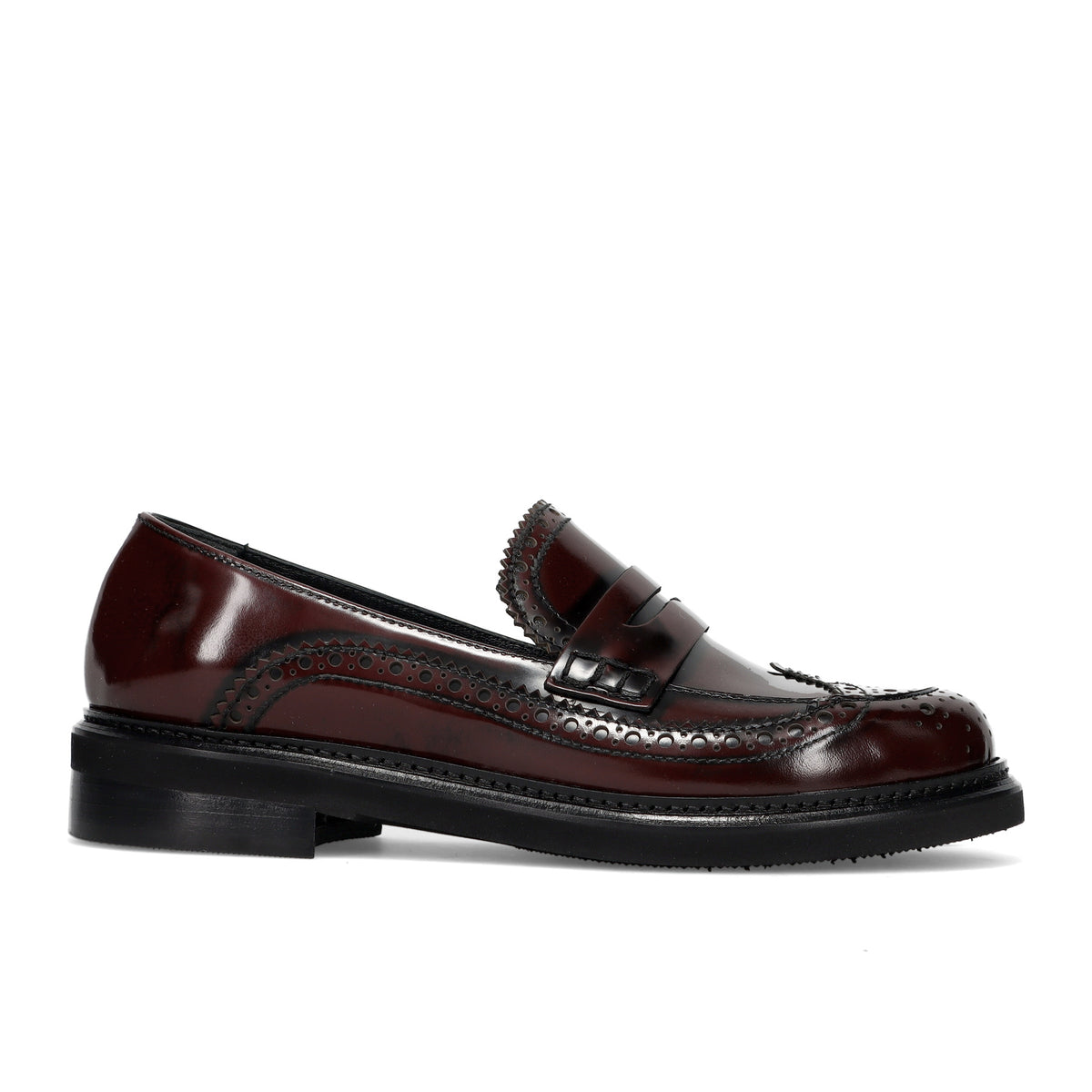 Napoleoni: Women's Bia loafer in burgundy brushed leather with decorative perforations