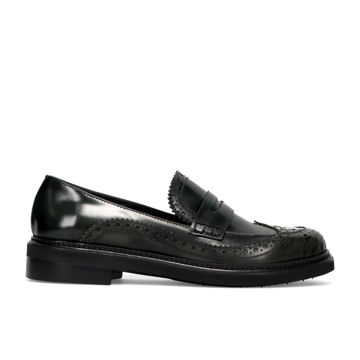 Napoleoni: Bia women's loafer in brushed green with decorative perforations