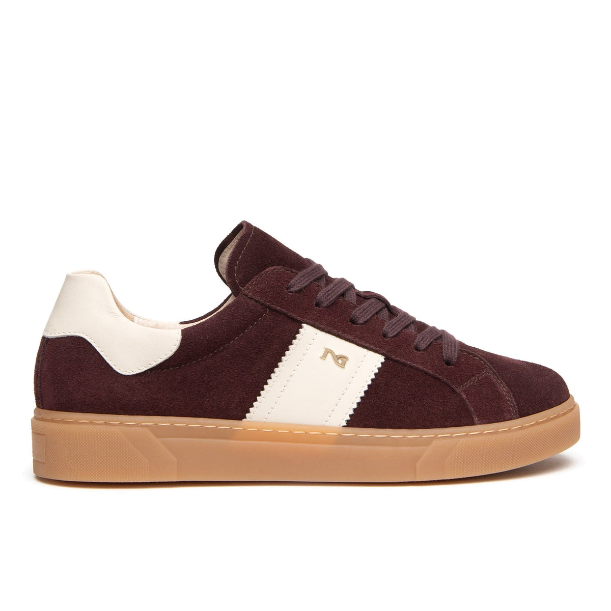 NeroGiardini: Women's sneakers in water-repellent burgundy suede with ivory leather insets