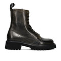 PAWELKS: Women's lace-up combat boots in forest green stained leather with chunky tank sole