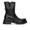 PAWELKS: Women's ankle boot in black vintage leather with chunky tank-style rubber sole
