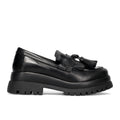 PAWELKS: Women's moccasin in black leather with tassels and maxi sole