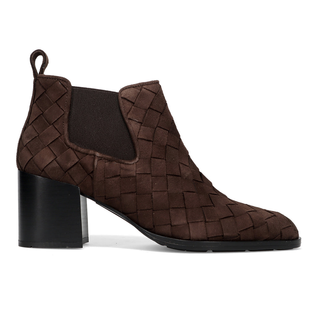 PONS QUINTANA: Meghab ankle boot for women in dark brown woven suede with mid heel