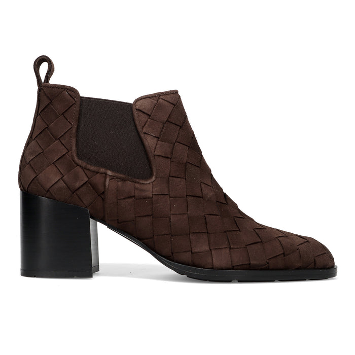 PONS QUINTANA: Meghab ankle boot for women in dark brown woven suede with mid heel