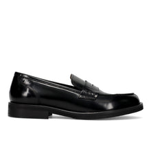 Black brushed leather penny loafer
