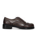 SANGIORGIO: Women's lace-up shoe in brown leather with micro studs and swallowtail detailing