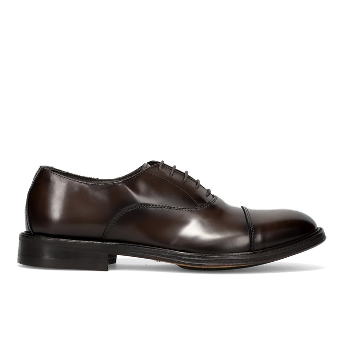 SANGIORGIO: Handcrafted men's oxford shoe in brown abraded leather