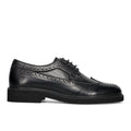 SANGIORGIO: Men's black leather derby lace-up shoes with decorative perforations