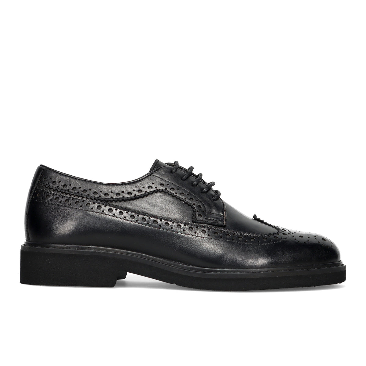 SANGIORGIO: Men's black leather derby lace-up shoes with decorative perforations