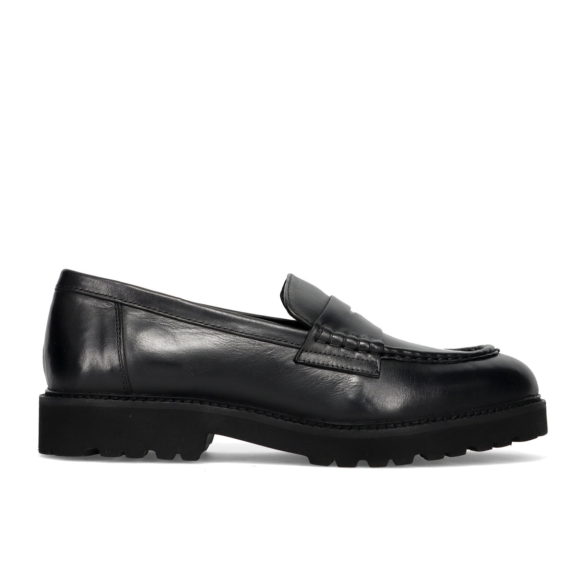 SANGIORGIO: Men's penny loafer in soft black leather with lug rubber sole
