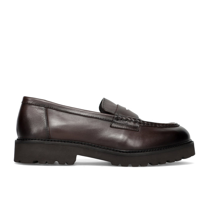 SANGIORGIO: Men's moccasin in burnished brown leather with studded rubber sole