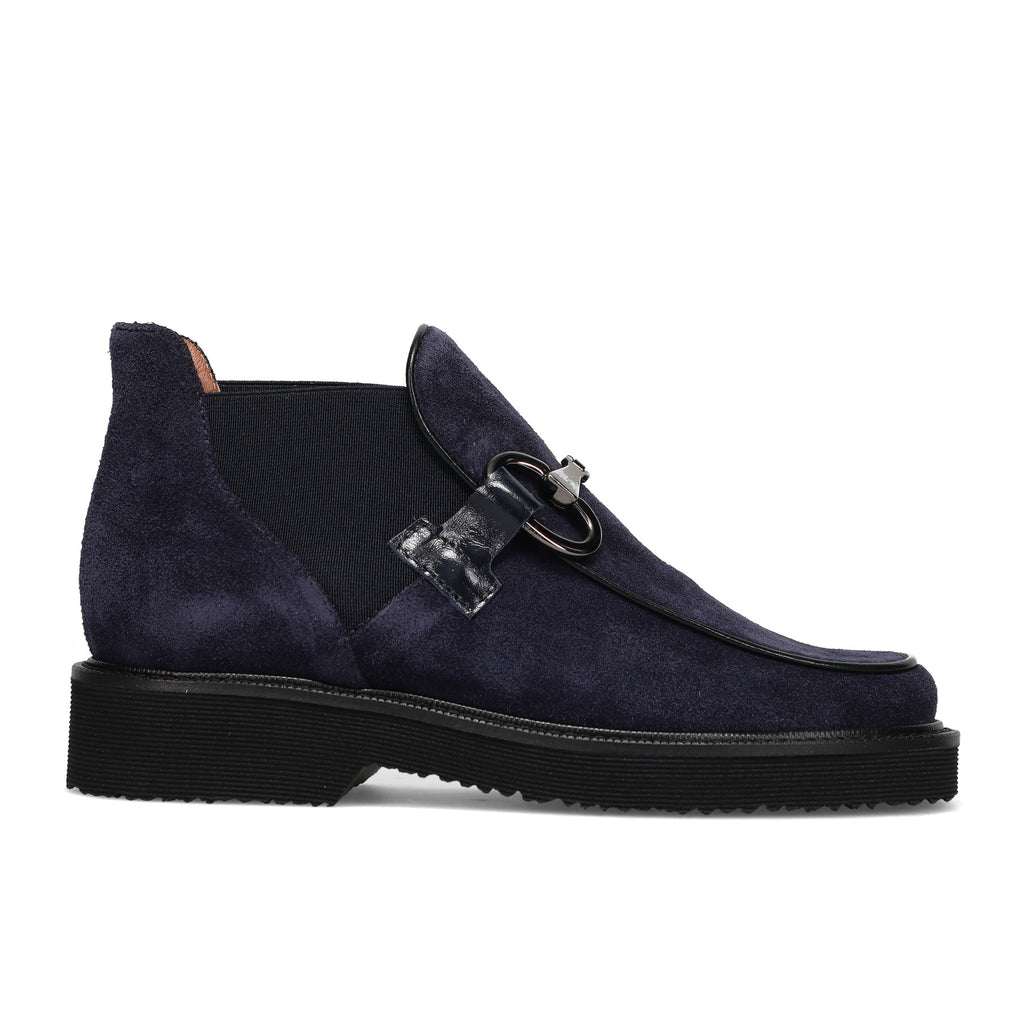 SANGIORGIO: Women's blue rain-suede ankle boot with elastic gussets and horsebit