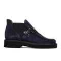 SANGIORGIO: Women's blue rain-suede ankle boot with elastic gussets and horsebit