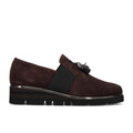 SANGIORGIO: Women's slip-on shoe in water-repellent suede and dark brown patent leather with comfortable wedge and tassels