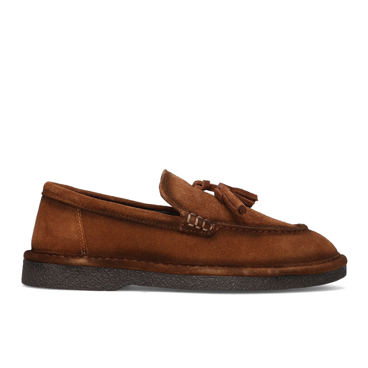 SANGIORGIO: Women's water-repellent leather-brown suede shoe with removable insole and tassels