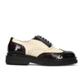 SANGIORGIO: Women's lace-up shoe in dark brown and ivory shiny leather with decorative perforations