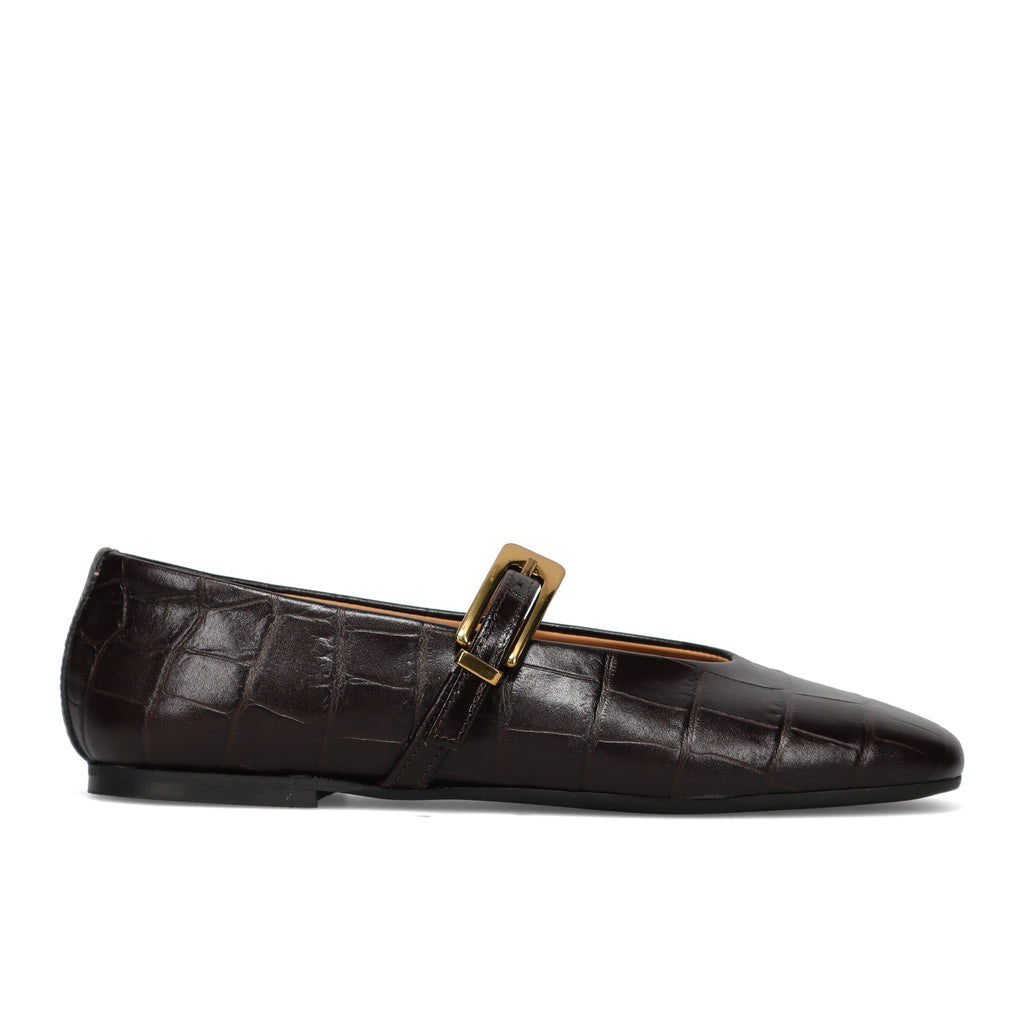 SANGIORGIO: Flat in soft croco-print leather with strap and gold buckle