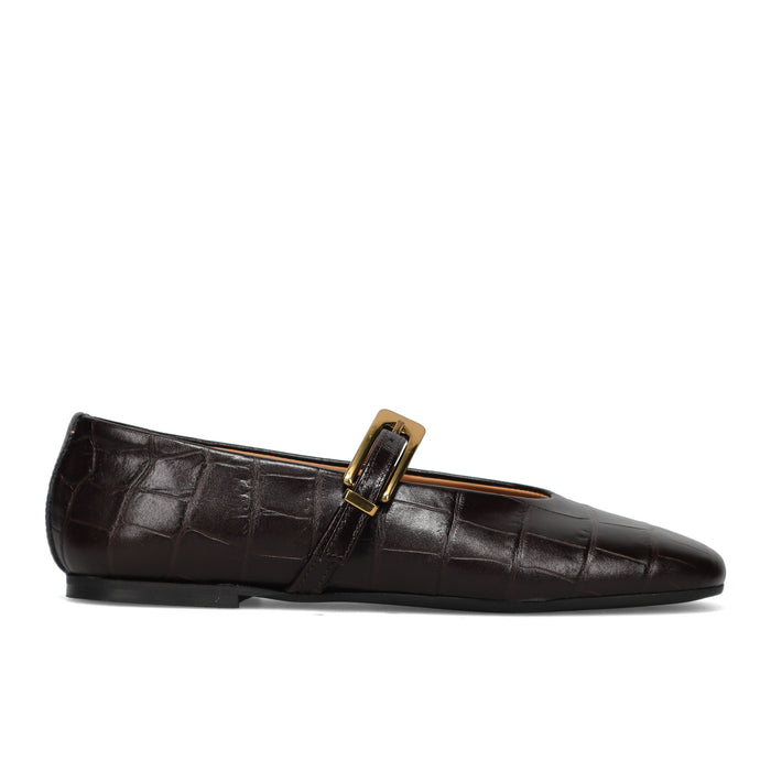 SANGIORGIO: Flat in soft croco-print leather with strap and gold buckle