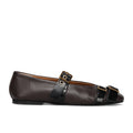 SANGIORGIO: Ballet flat in soft brown leather with black straps and gold buckles