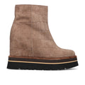 SANGIORGIO: Women's ankle boot in croco print suede beige with internal wedge