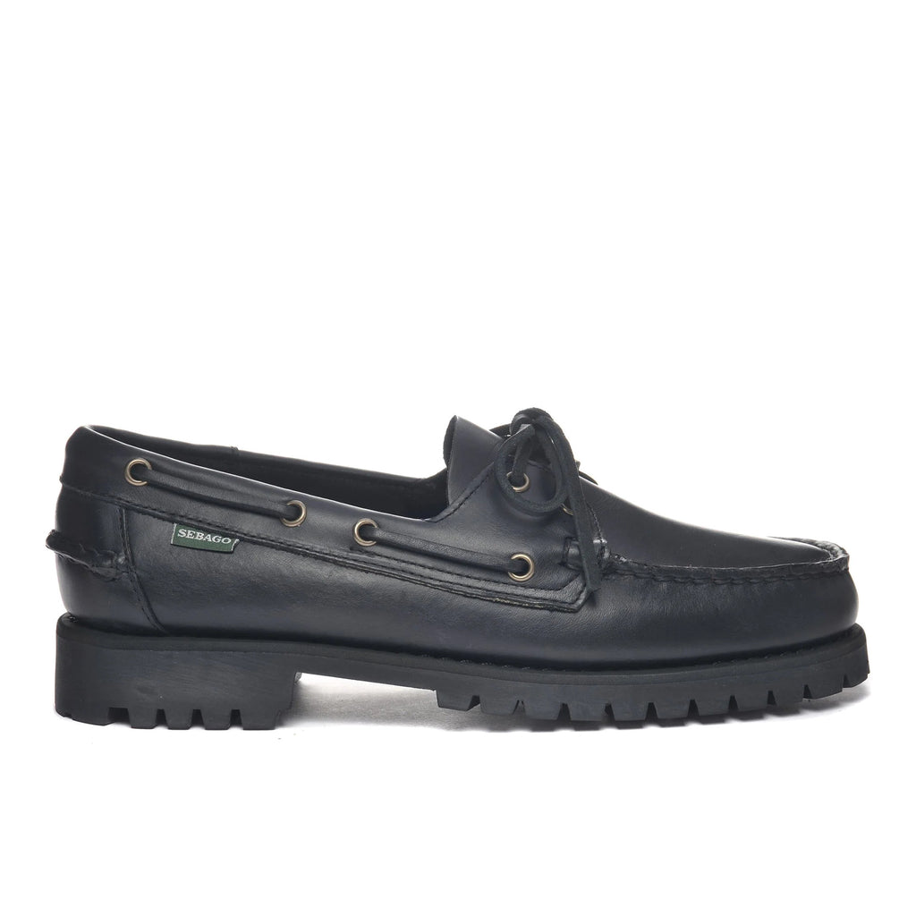 SEBAGO: Men's black leather boat shoe